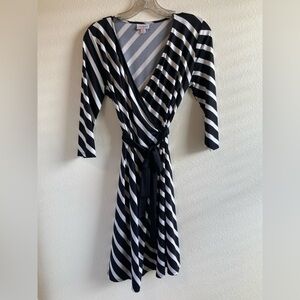 LuLaRoe Black and White Striped Michelle Wrap Dress